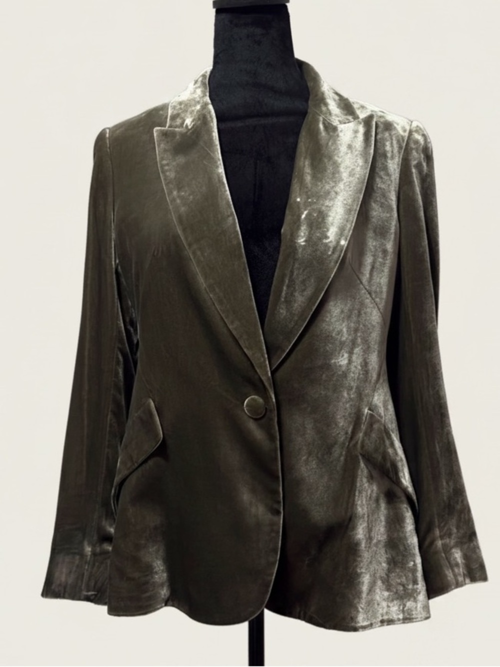 L'Agence Chamberlin Olive Velvet Blazer Single Button Fully Lined Size 6 - Picture 10 of 11
